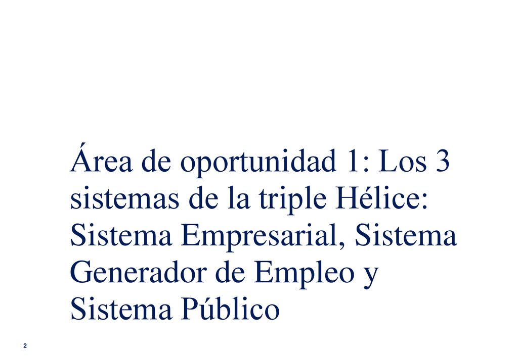 Área de oportunidad 1: Los 3 sistemas de la triple Hélice: Sistema Empresarial, Sistema Generador de Empleo y Sistema Público