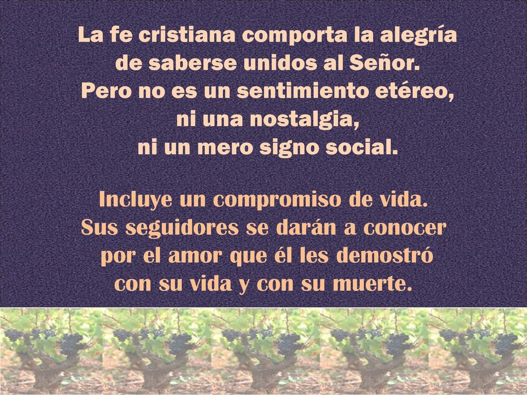La fe cristiana comporta la alegría de saberse unidos al Señor.