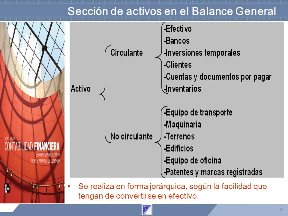 Sección de activos en el Balance General