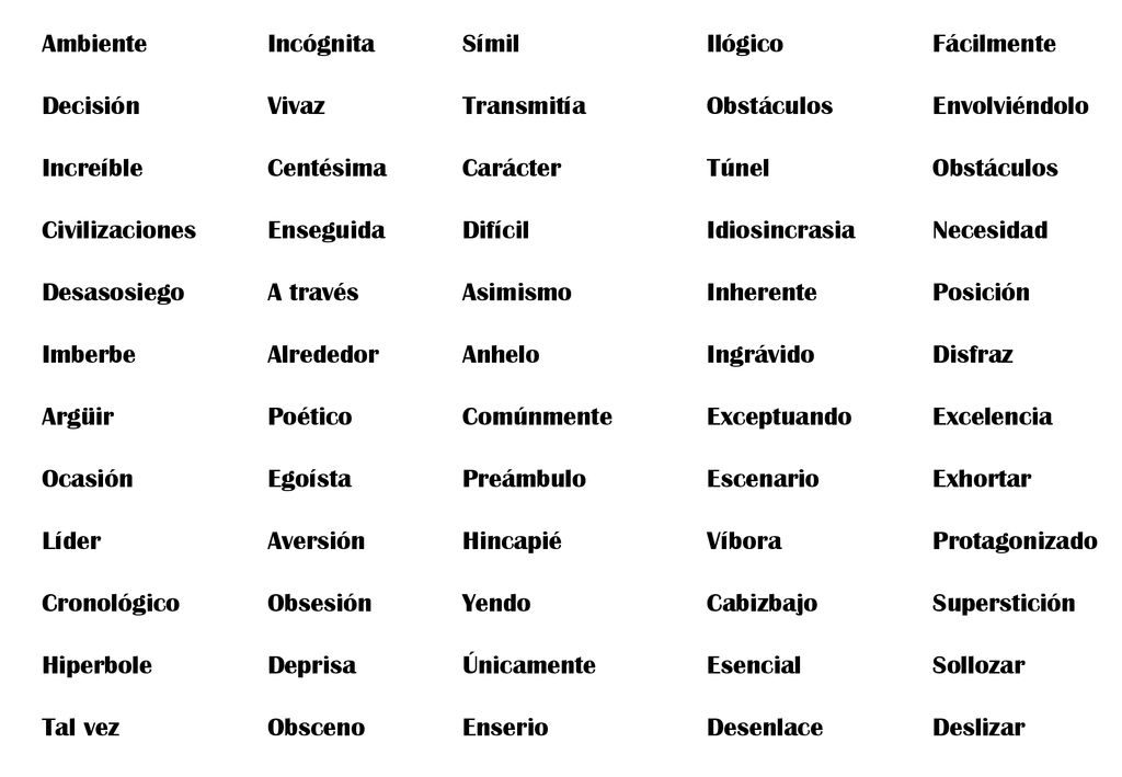 Ambiente Decisión. Increíble. Civilizaciones. Desasosiego. Imberbe. Argüir. Ocasión. Líder. Cronológico.