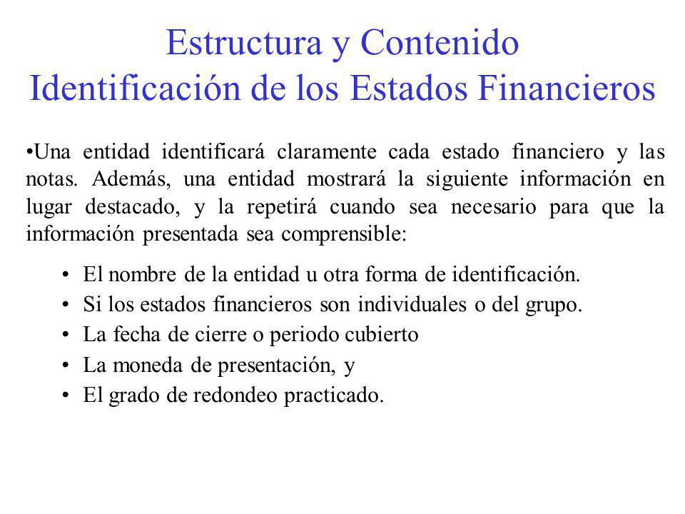 Estructura y Contenido Identificación de los Estados Financieros