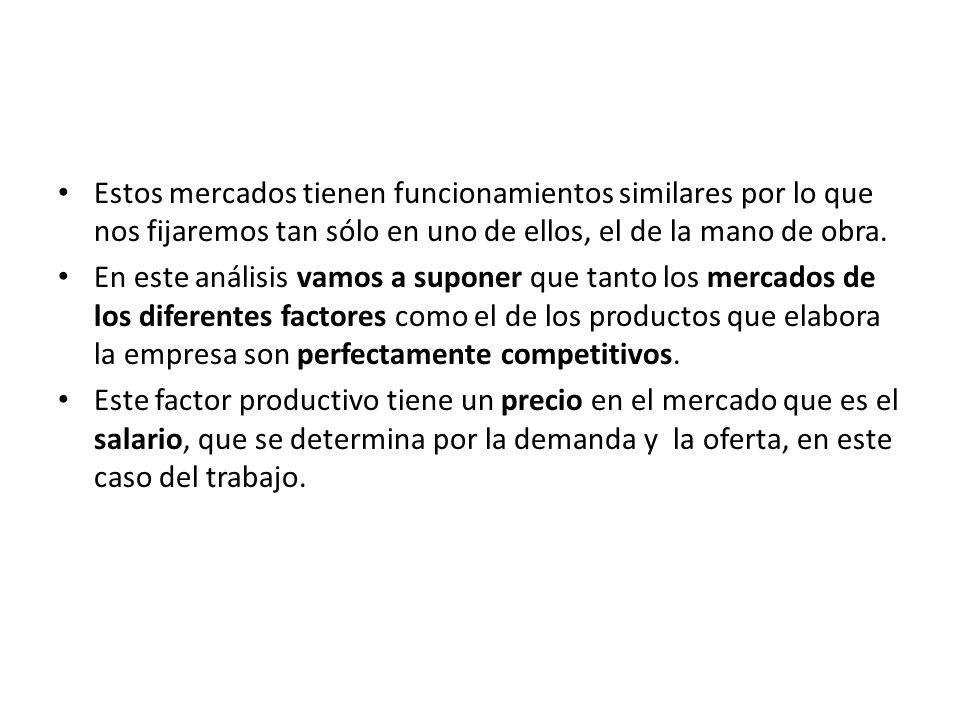 Estos mercados tienen funcionamientos similares por lo que nos fijaremos tan sólo en uno de ellos, el de la mano de obra.