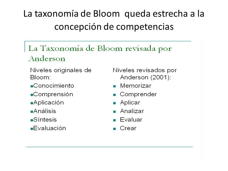 La taxonomía de Bloom queda estrecha a la concepción de competencias
