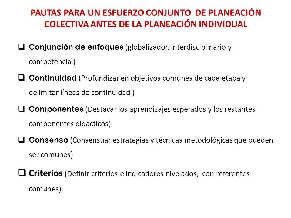 PAUTAS PARA UN ESFUERZO CONJUNTO DE PLANEACIÓN COLECTIVA ANTES DE LA PLANEACIÓN INDIVIDUAL