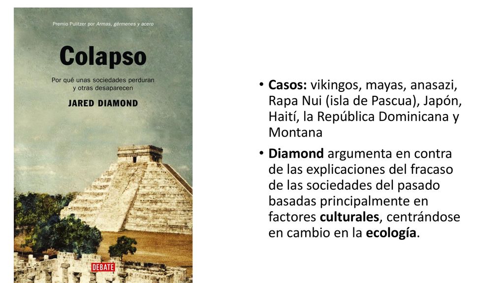 Casos: vikingos, mayas, anasazi, Rapa Nui (isla de Pascua), Japón, Haití, la República Dominicana y Montana