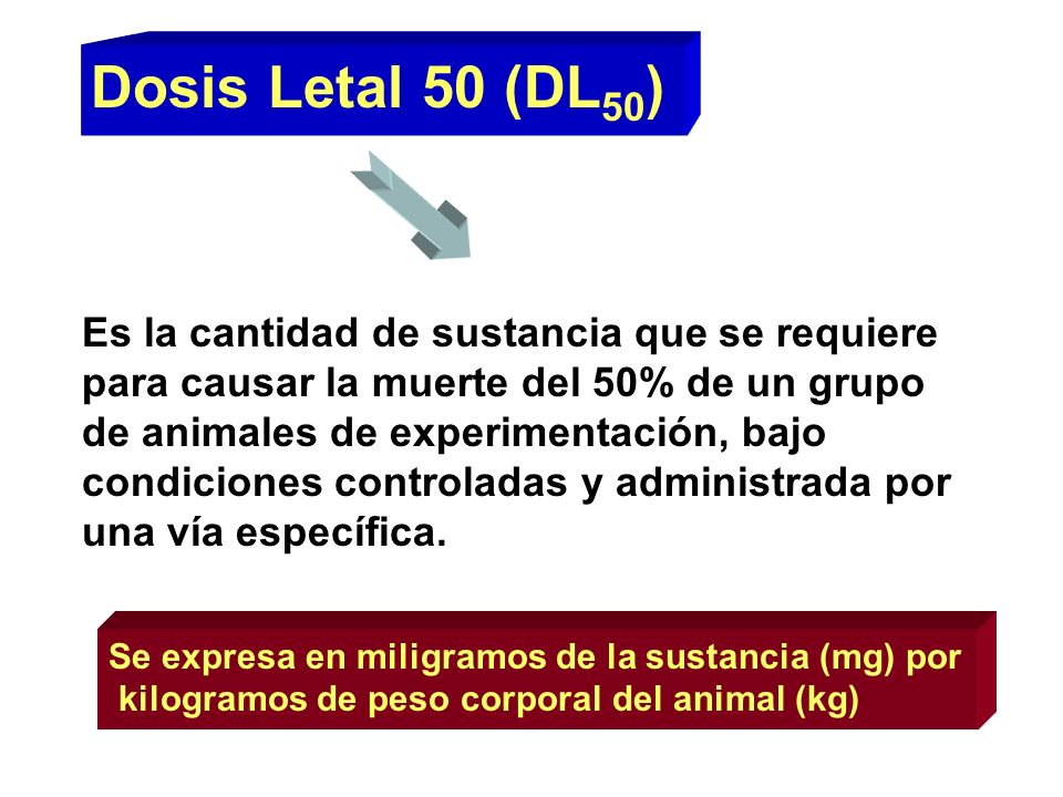 Dosis Letal 50 (DL50) Es la cantidad de sustancia que se requiere