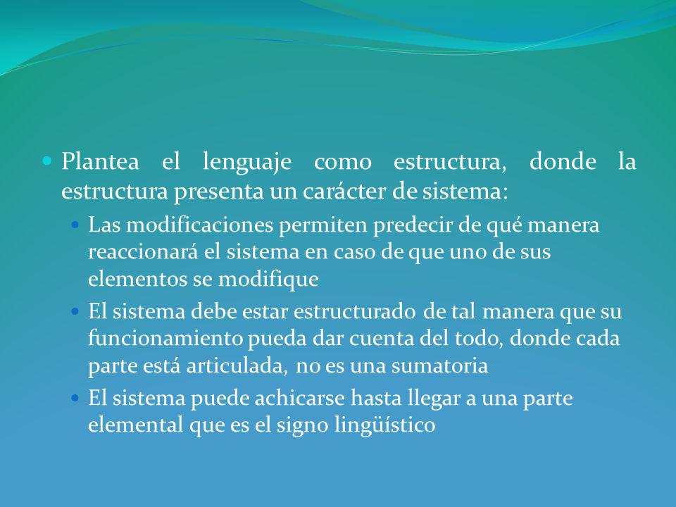 Plantea el lenguaje como estructura, donde la estructura presenta un carácter de sistema: