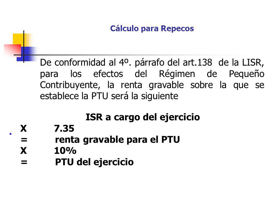 ISR a cargo del ejercicio X 7.35 = renta gravable para el PTU X 10%