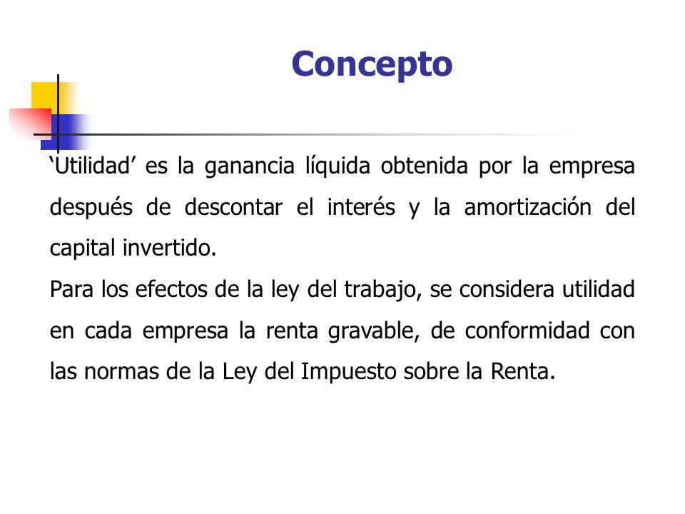 Concepto ‘Utilidad’ es la ganancia líquida obtenida por la empresa después de descontar el interés y la amortización del capital invertido.