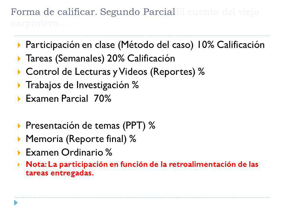 Forma de calificar. Segundo ParcialEl cuento del viejo carpintero…
