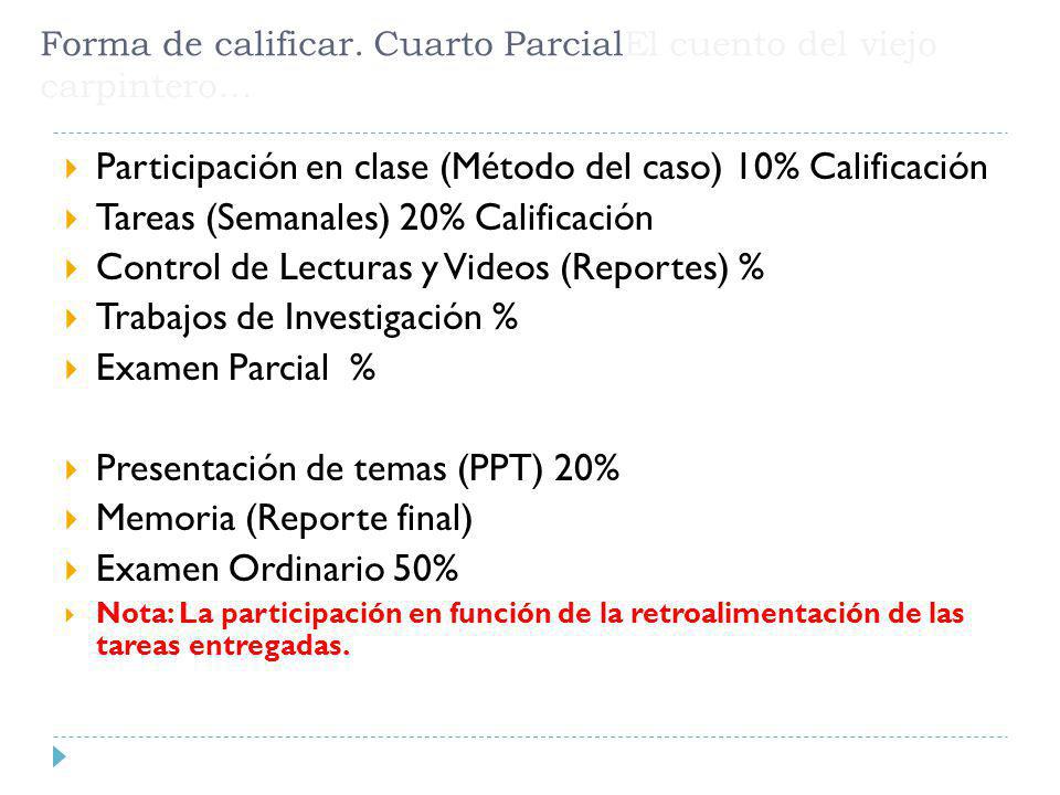 Forma de calificar. Cuarto ParcialEl cuento del viejo carpintero…