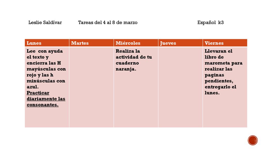 Leslie Saldívar Tareas del 4 al 8 de marzo Español k3