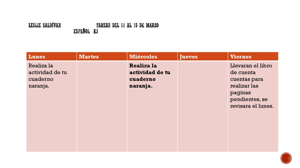 Leslie Saldívar Tareas del 11 al 15 de marzo Español k3