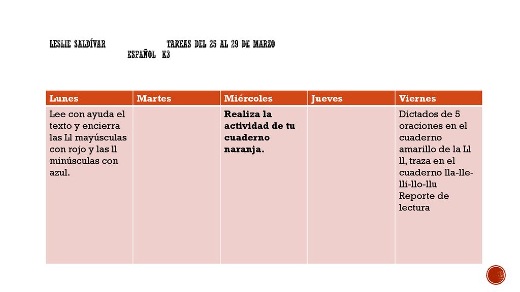 Leslie Saldívar Tareas del 25 al 29 de marzo Español k3