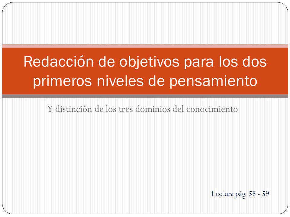 Redacción de objetivos para los dos primeros niveles de pensamiento