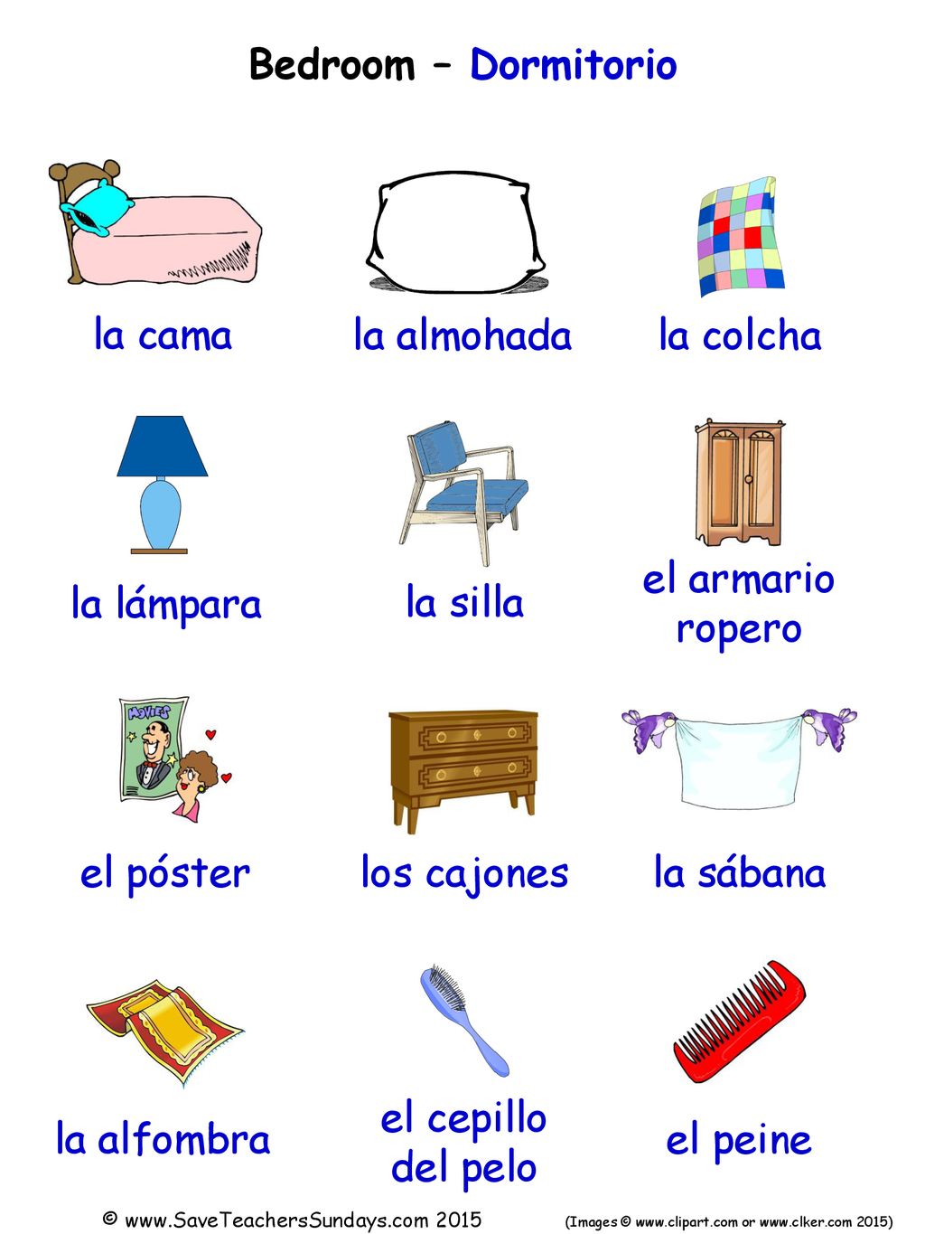 Bedroom – Dormitorio la cama la almohada la colcha la lámpara la silla