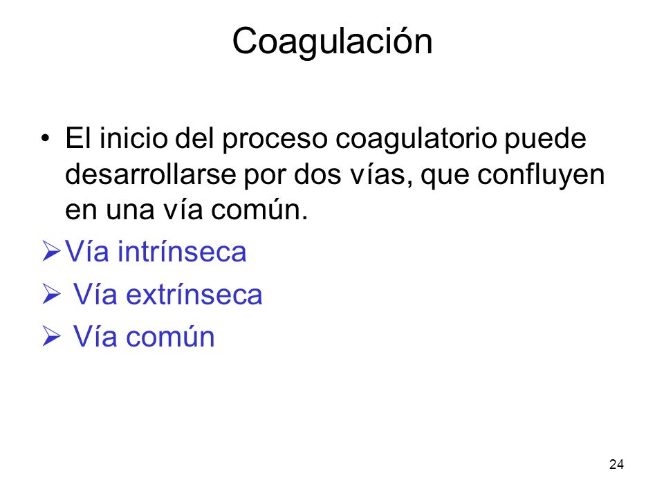 Coagulación El inicio del proceso coagulatorio puede desarrollarse por dos vías, que confluyen en una vía común.