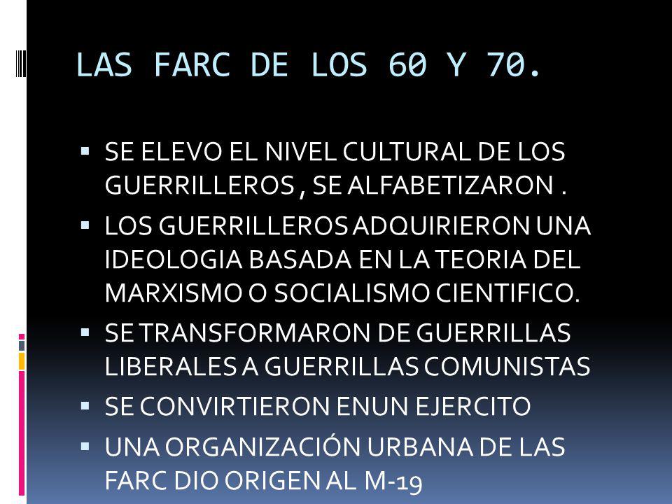 LAS FARC DE LOS 60 Y 70. SE ELEVO EL NIVEL CULTURAL DE LOS GUERRILLEROS , SE ALFABETIZARON .