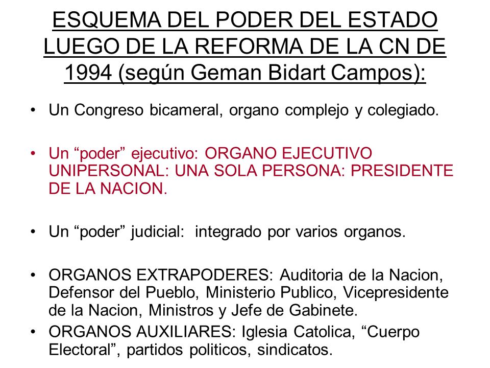 ESQUEMA DEL PODER DEL ESTADO LUEGO DE LA REFORMA DE LA CN DE 1994 (según Geman Bidart Campos):