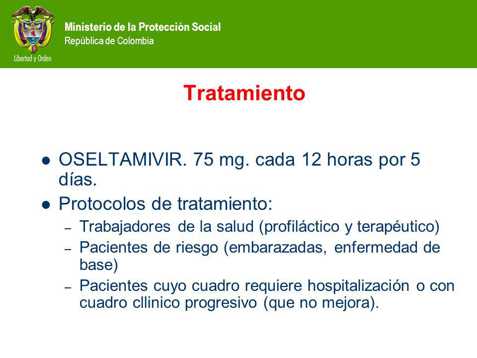 Tratamiento OSELTAMIVIR. 75 mg. cada 12 horas por 5 días.
