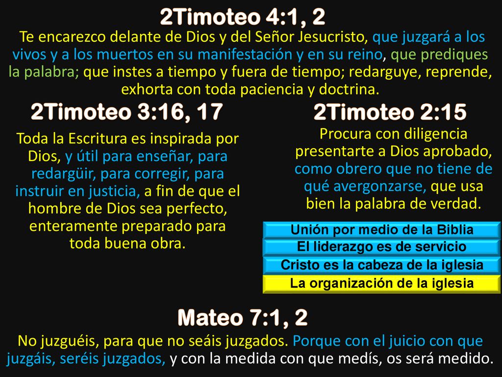 2Timoteo 4:1, 2 2Timoteo 3:16, 17 2Timoteo 2:15 Mateo 7:1, 2