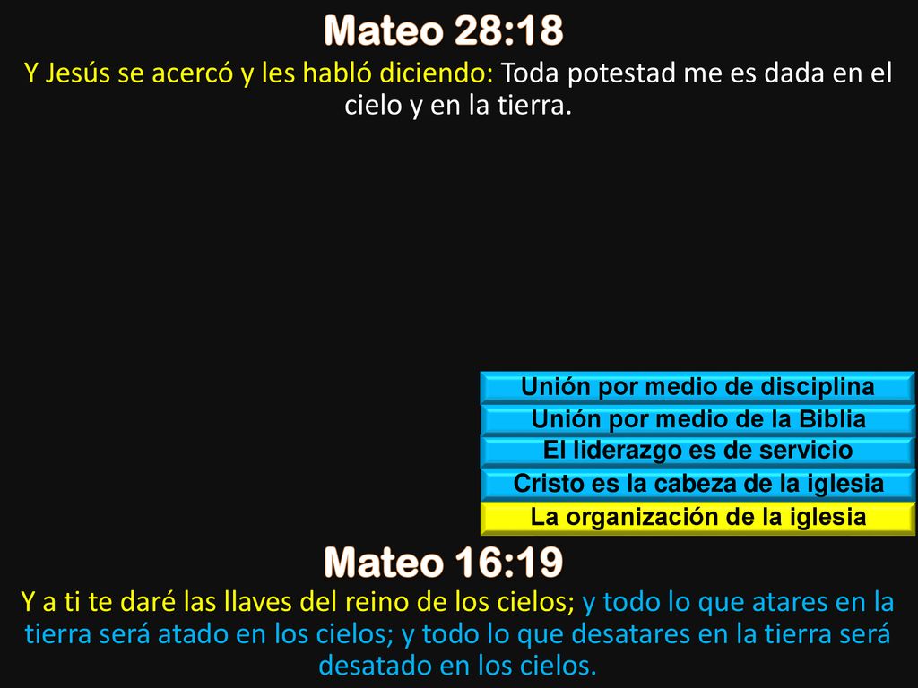 Mateo 28:18 Y Jesús se acercó y les habló diciendo: Toda potestad me es dada en el cielo y en la tierra.