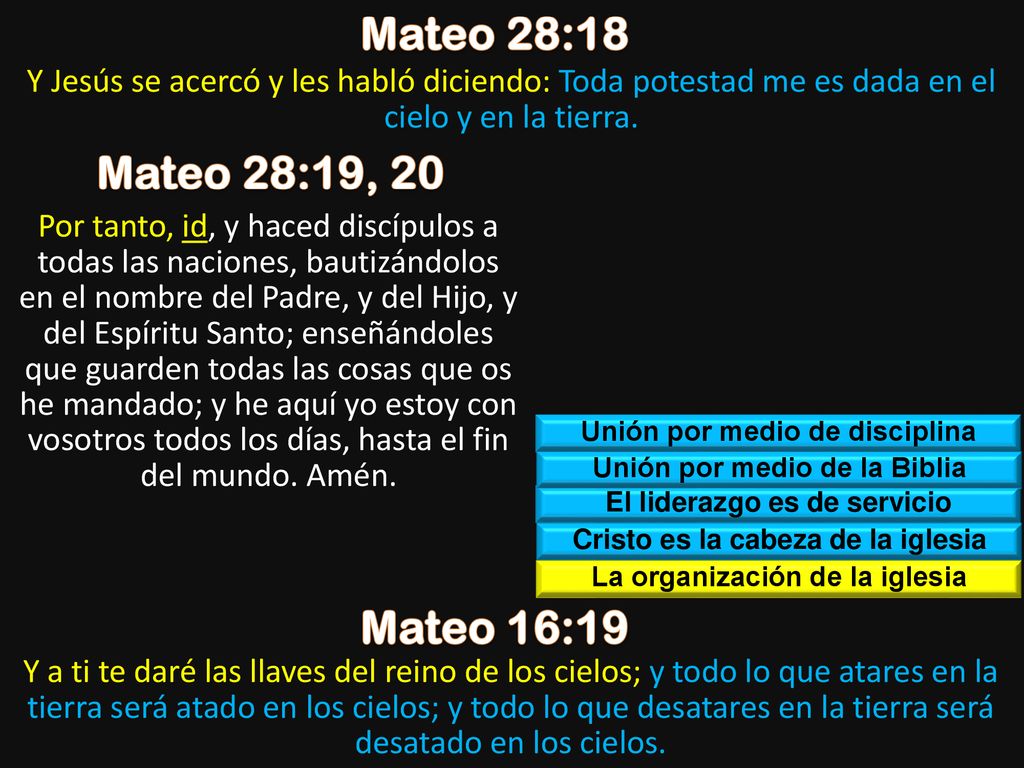 Mateo 28:18 Y Jesús se acercó y les habló diciendo: Toda potestad me es dada en el cielo y en la tierra.