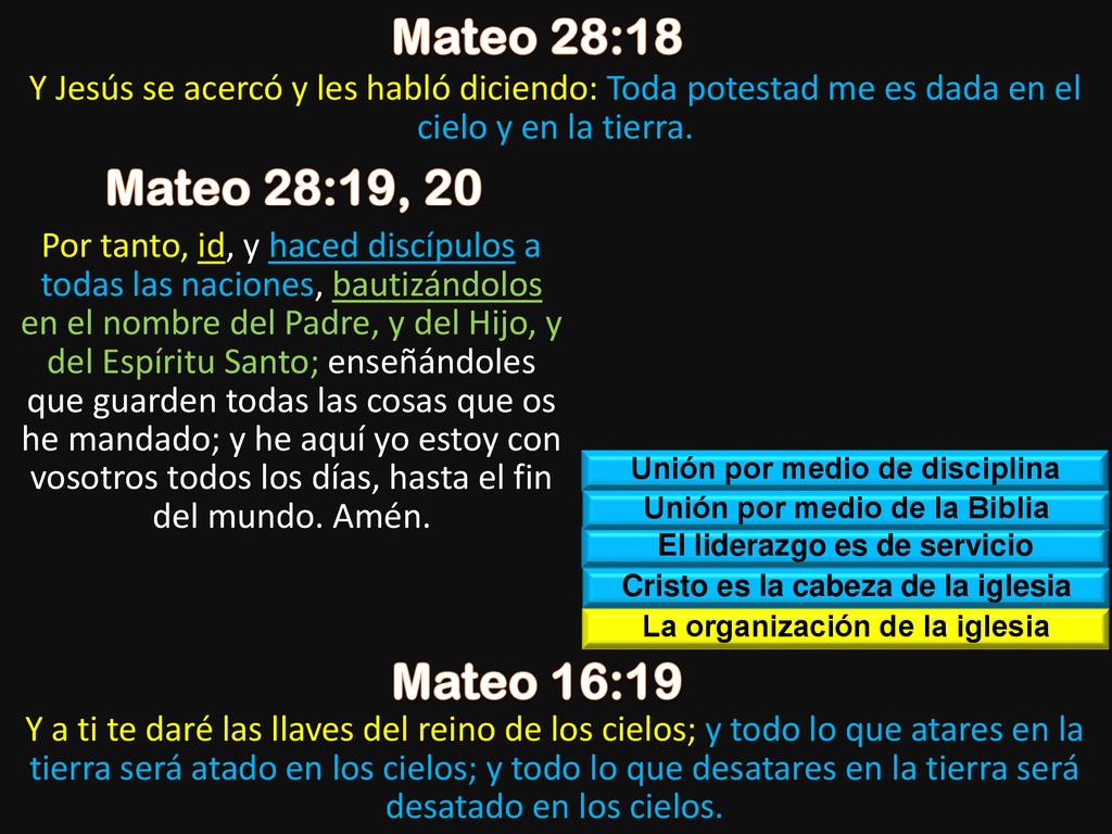 Mateo 28:18 Y Jesús se acercó y les habló diciendo: Toda potestad me es dada en el cielo y en la tierra.