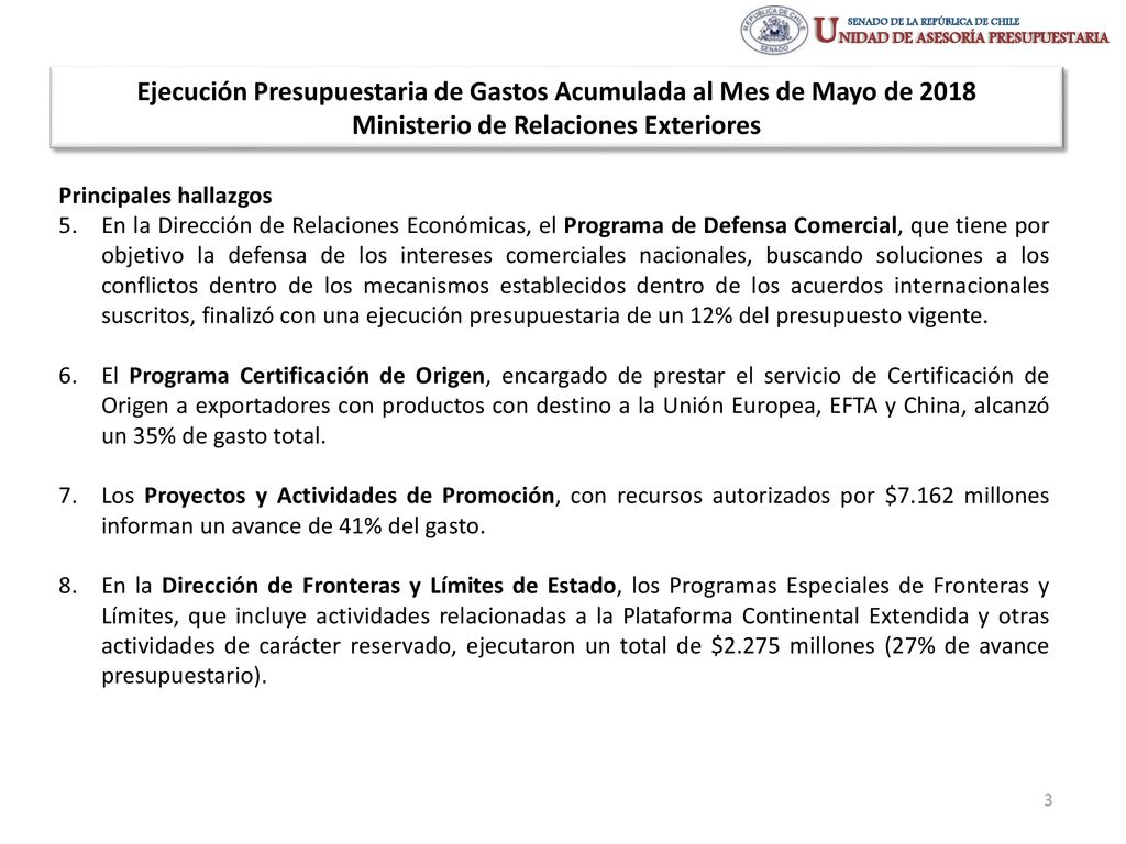 Ejecución Presupuestaria de Gastos Acumulada al Mes de Mayo de 2018 Ministerio de Relaciones Exteriores