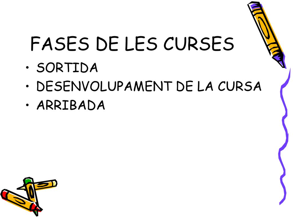 FASES DE LES CURSES SORTIDA DESENVOLUPAMENT DE LA CURSA ARRIBADA