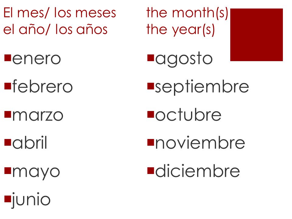 El mes/ los meses el año/ los años the month(s) the year(s)