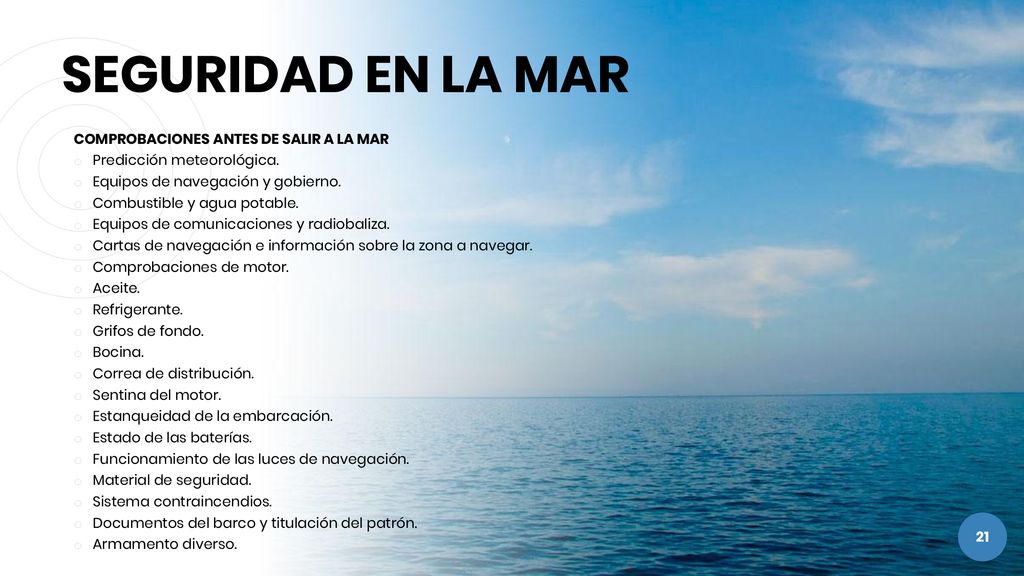 SEGURIDAD EN LA MAR COMPROBACIONES ANTES DE SALIR A LA MAR
