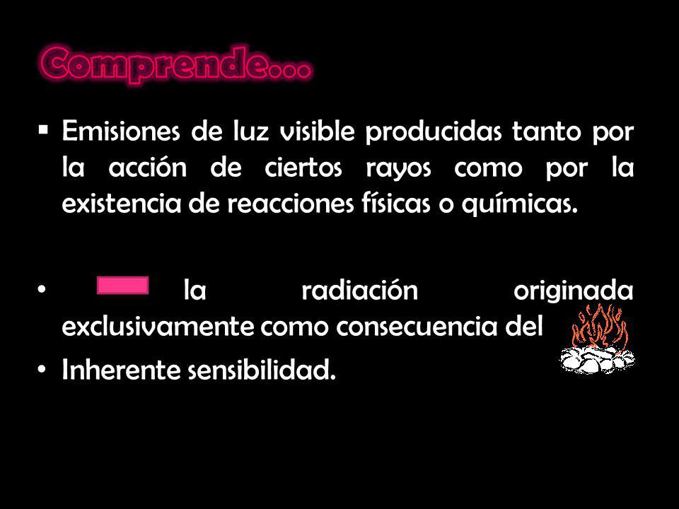 Comprende… Emisiones de luz visible producidas tanto por la acción de ciertos rayos como por la existencia de reacciones físicas o químicas.