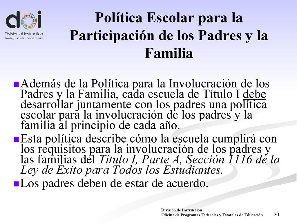 Política Escolar para la Participación de los Padres y la Familia