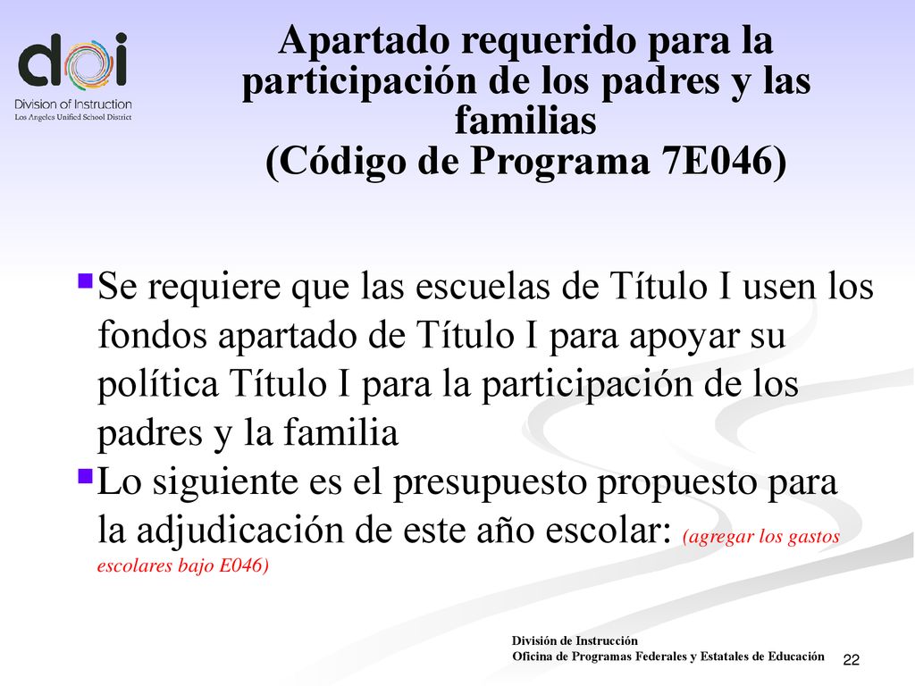 Apartado requerido para la participación de los padres y las familias