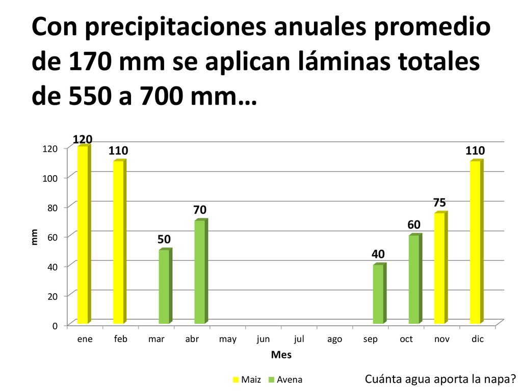 Con precipitaciones anuales promedio de 170 mm se aplican láminas totales de 550 a 700 mm…