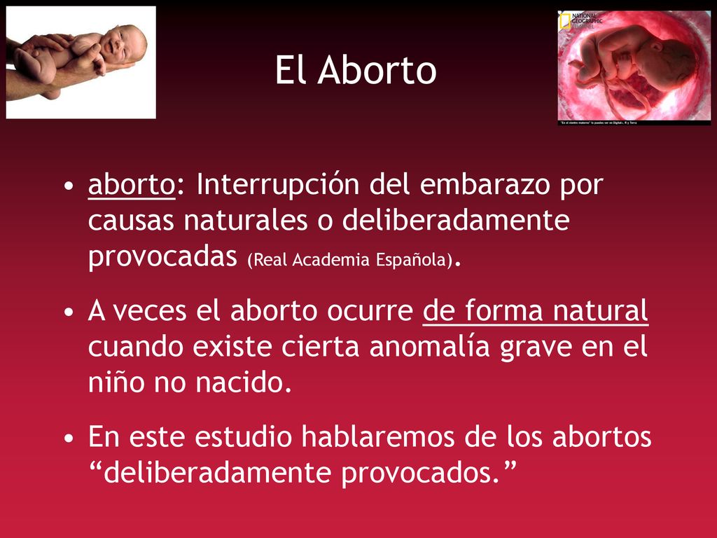 El Aborto aborto: Interrupción del embarazo por causas naturales o deliberadamente provocadas (Real Academia Española).