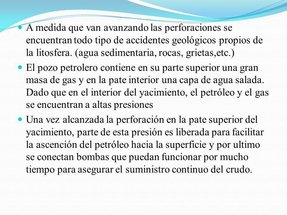A medida que van avanzando las perforaciones se encuentran todo tipo de accidentes geológicos propios de la litosfera. (agua sedimentaria, rocas, grietas,etc.)