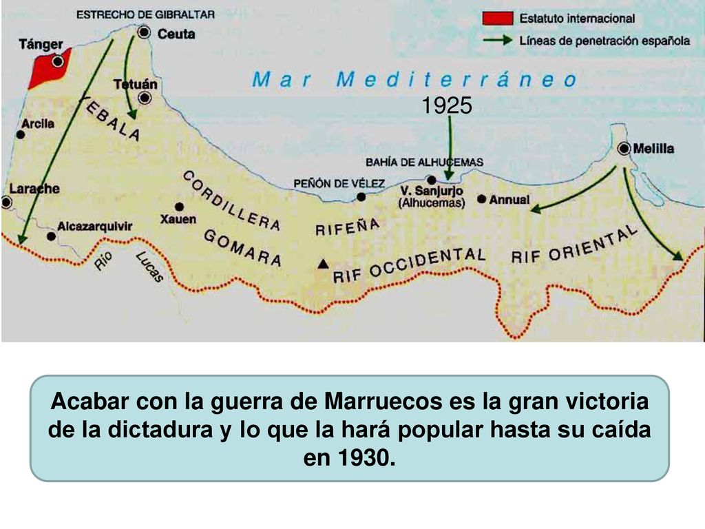 1925 Acabar con la guerra de Marruecos es la gran victoria de la dictadura y lo que la hará popular hasta su caída en