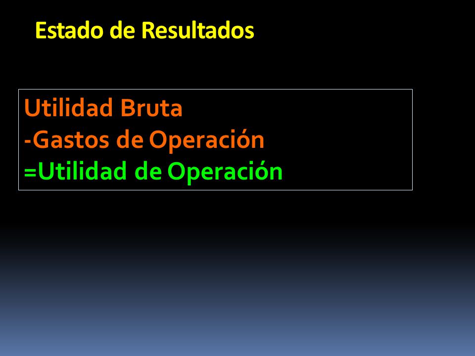 Estado de Resultados Utilidad Bruta -Gastos de Operación =Utilidad de Operación