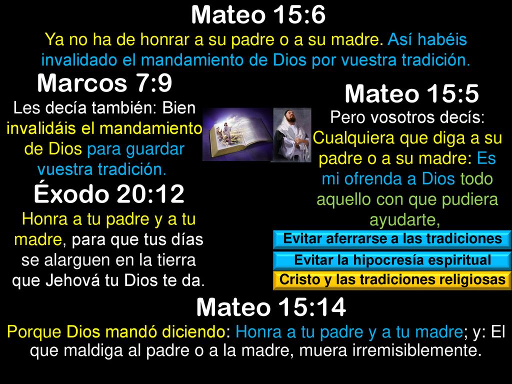 Mateo 15:6 Marcos 7:9 Mateo 15:5 Éxodo 20:12 Mateo 15:14