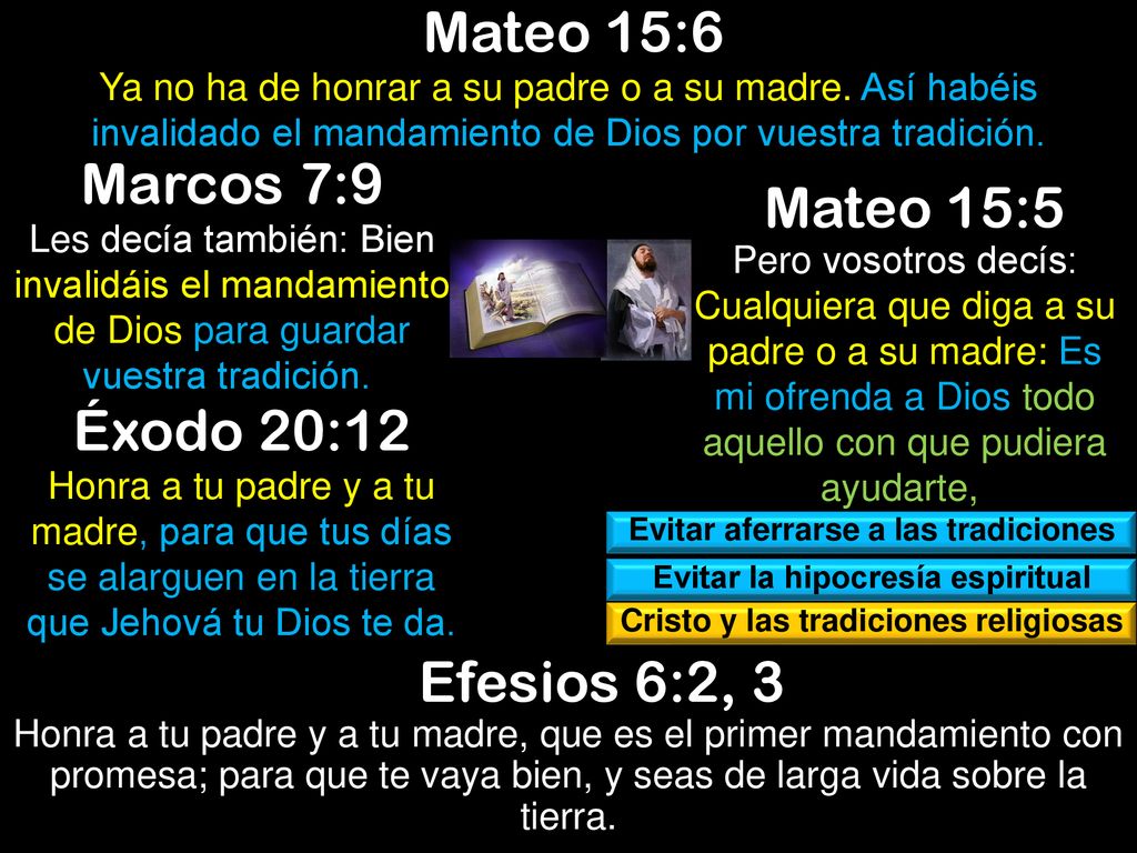 Mateo 15:6 Marcos 7:9 Mateo 15:5 Éxodo 20:12 Efesios 6:2, 3