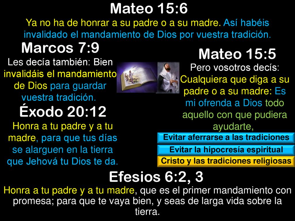 Mateo 15:6 Marcos 7:9 Mateo 15:5 Éxodo 20:12 Efesios 6:2, 3
