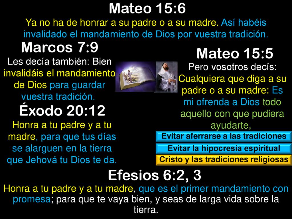 Mateo 15:6 Marcos 7:9 Mateo 15:5 Éxodo 20:12 Efesios 6:2, 3