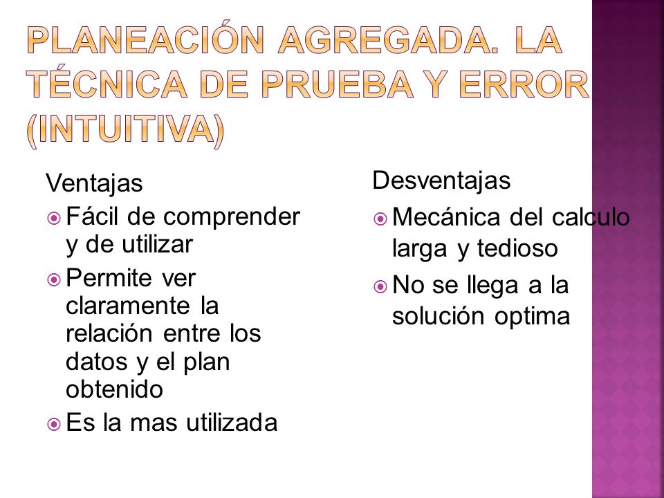 Planeación agregada. La técnica de prueba y error (intuitiva)