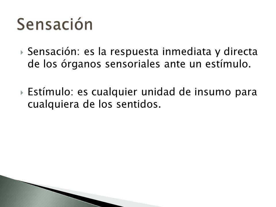 Sensación Sensación: es la respuesta inmediata y directa de los órganos sensoriales ante un estímulo.