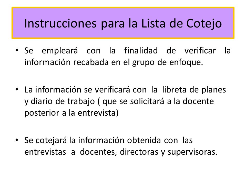 Instrucciones para la Lista de Cotejo