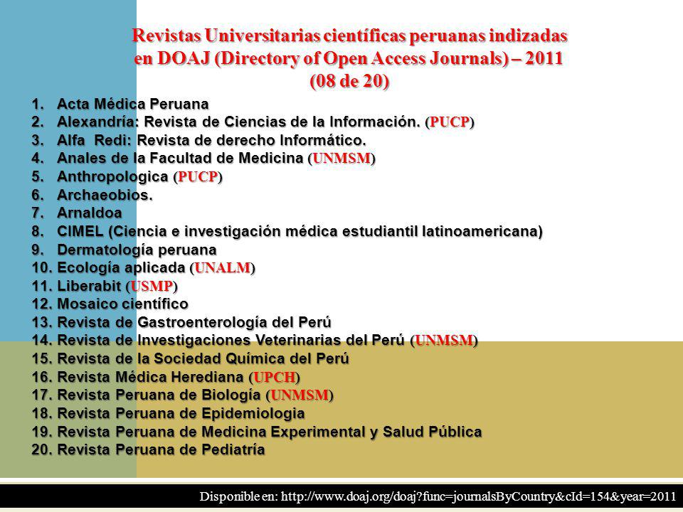 Revistas Universitarias científicas peruanas indizadas en DOAJ (Directory of Open Access Journals) – 2011 (08 de 20)