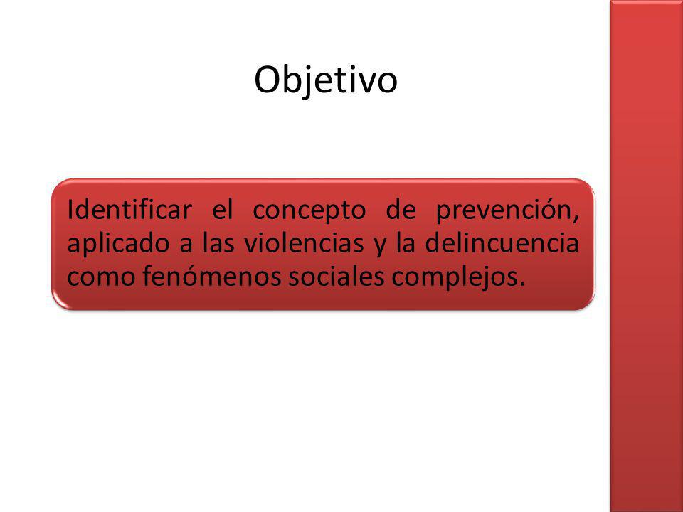 Objetivo Identificar el concepto de prevención, aplicado a las violencias y la delincuencia como fenómenos sociales complejos.
