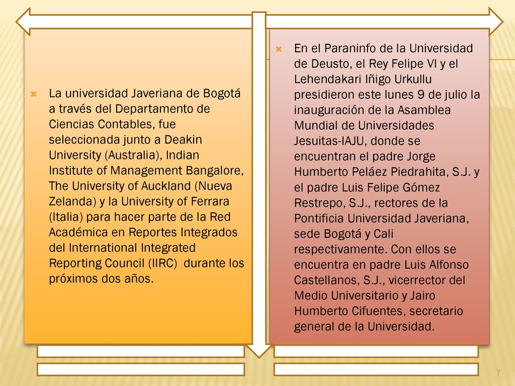 La universidad Javeriana de Bogotá a través del Departamento de Ciencias Contables, fue seleccionada junto a Deakin University (Australia), Indian Institute of Management Bangalore, The University of Auckland (Nueva Zelanda) y la University of Ferrara (Italia) para hacer parte de la Red Académica en Reportes Integrados del International Integrated Reporting Council (IIRC) durante los próximos dos años.